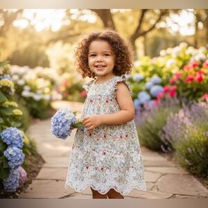 Pippa & Julie Floral Lace Dress Blue Pink Cottagecore Boho Scalloped Hem